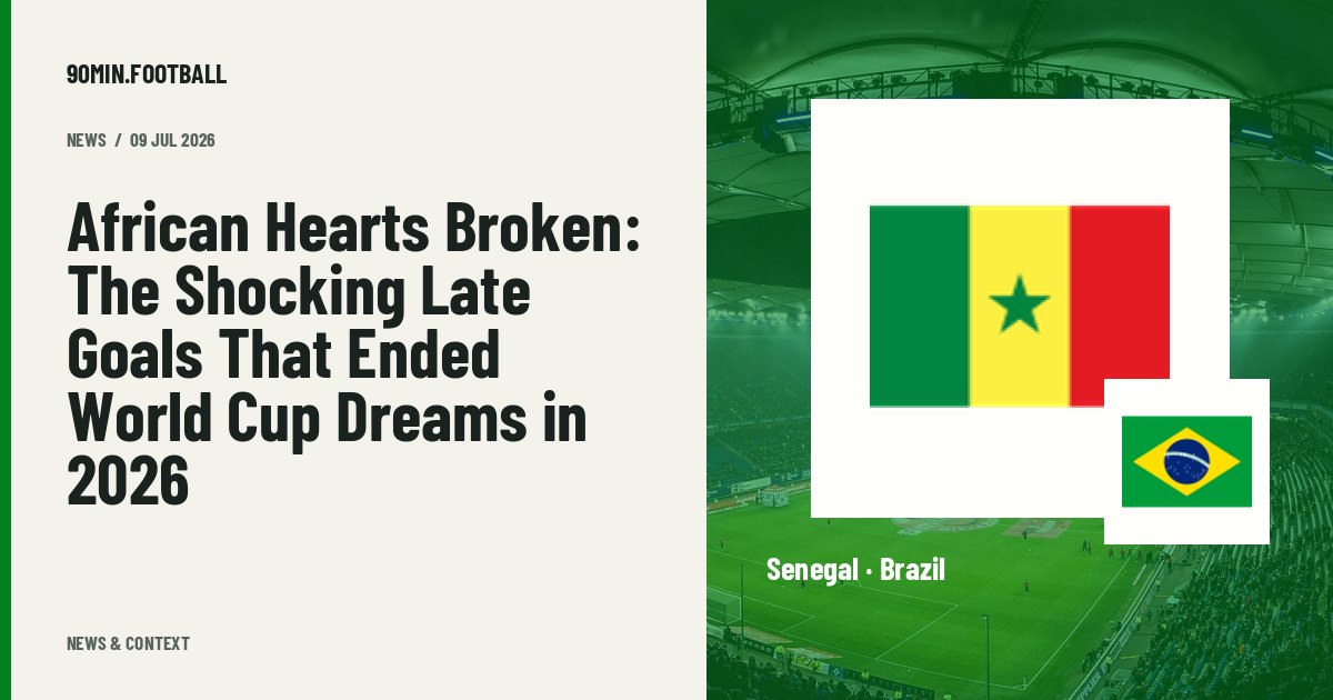 Editorial graphic: African Hearts Broken: The Shocking Late Goals That Ended World Cup Dreams in 2026. Not a photograph of this event.