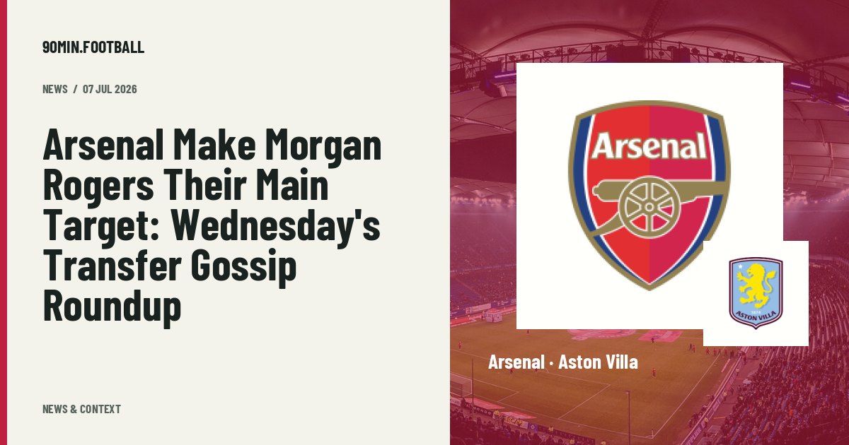 Editorial graphic: Arsenal Make Morgan Rogers Their Main Target: Wednesday's Transfer Gossip Roundup. Not a photograph of this event.