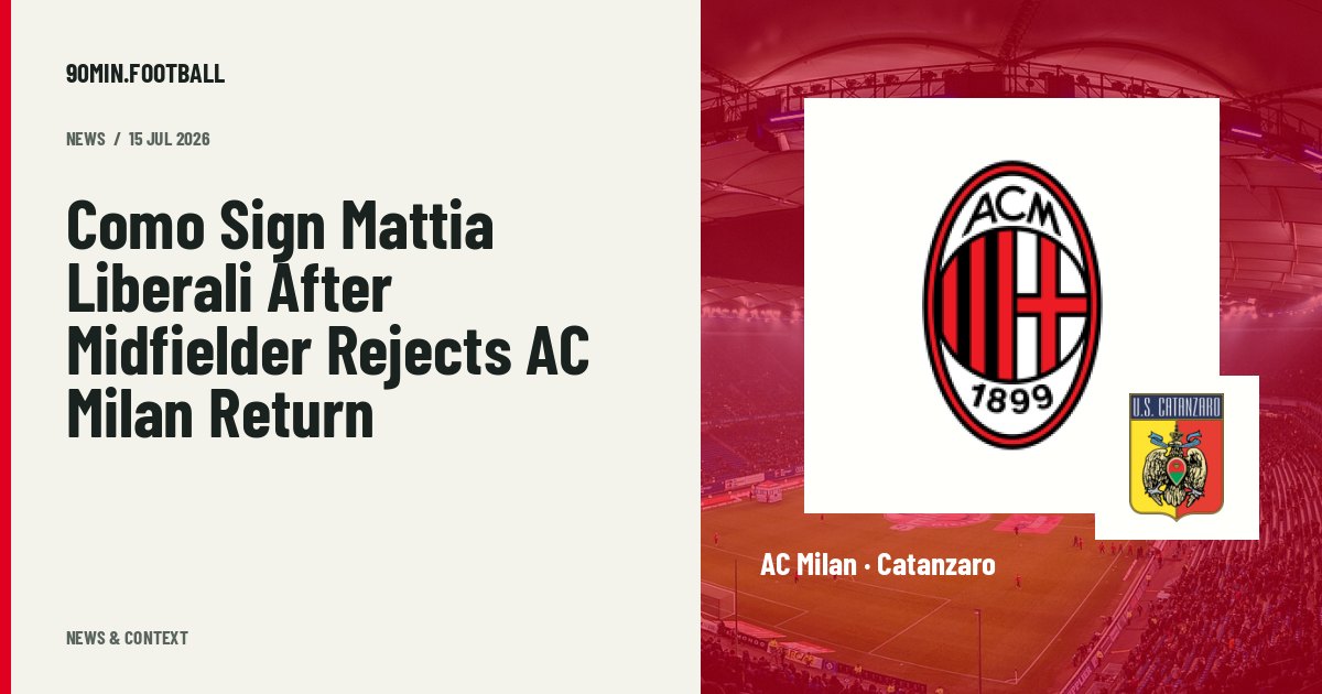 Editorial graphic: Como Sign Mattia Liberali After Midfielder Rejects AC Milan Return. Not a photograph of this event.
