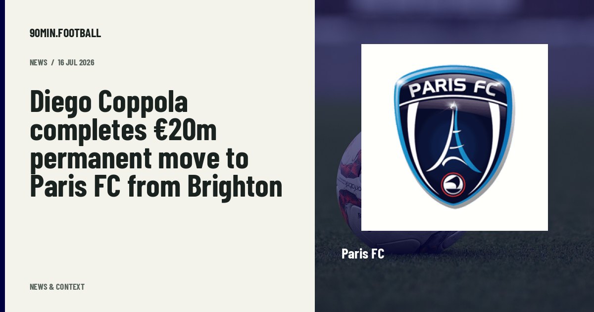 Editorial graphic: Diego Coppola completes €20m permanent move to Paris FC from Brighton. Not a photograph of this event.
