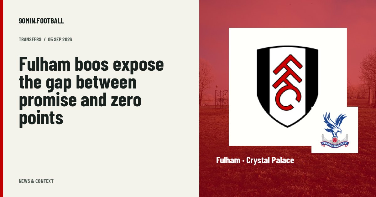 Editorial graphic: Fulham boos expose the gap between promise and zero points. Not a photograph of this event.
