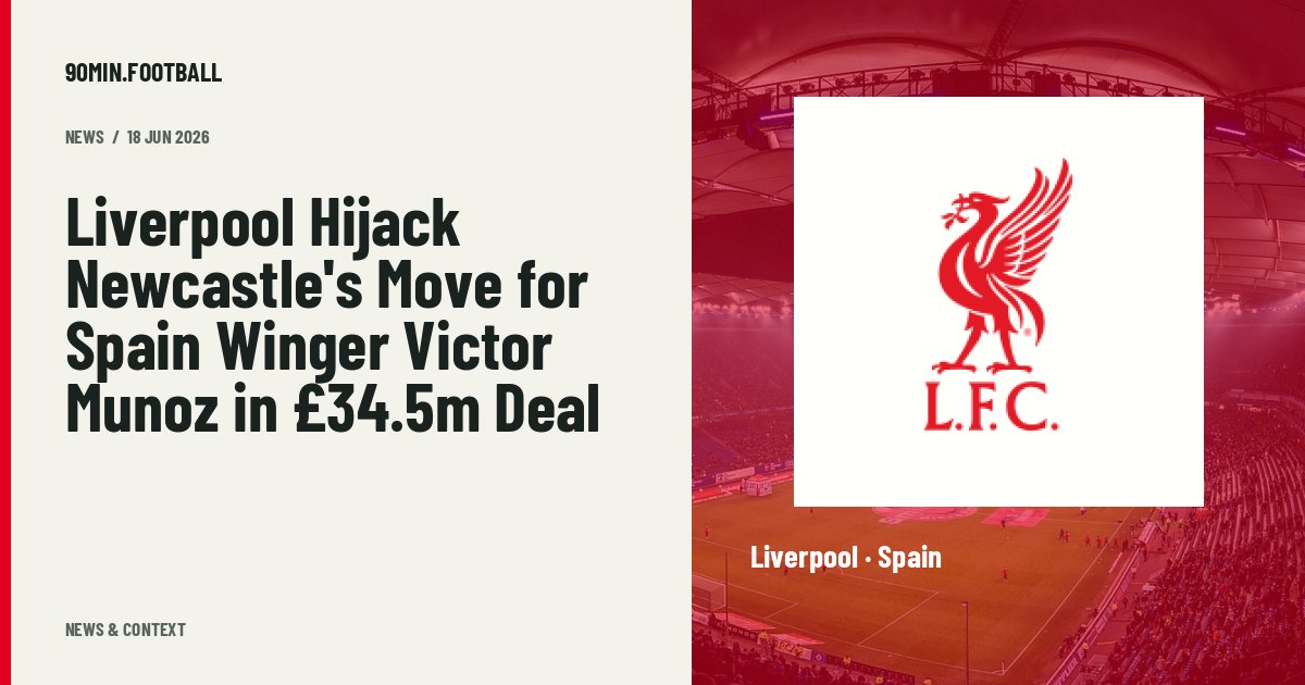 Editorial graphic: Liverpool Hijack Newcastle's Move for Spain Winger Victor Munoz in £34.5m Deal. Not a photograph of this event.