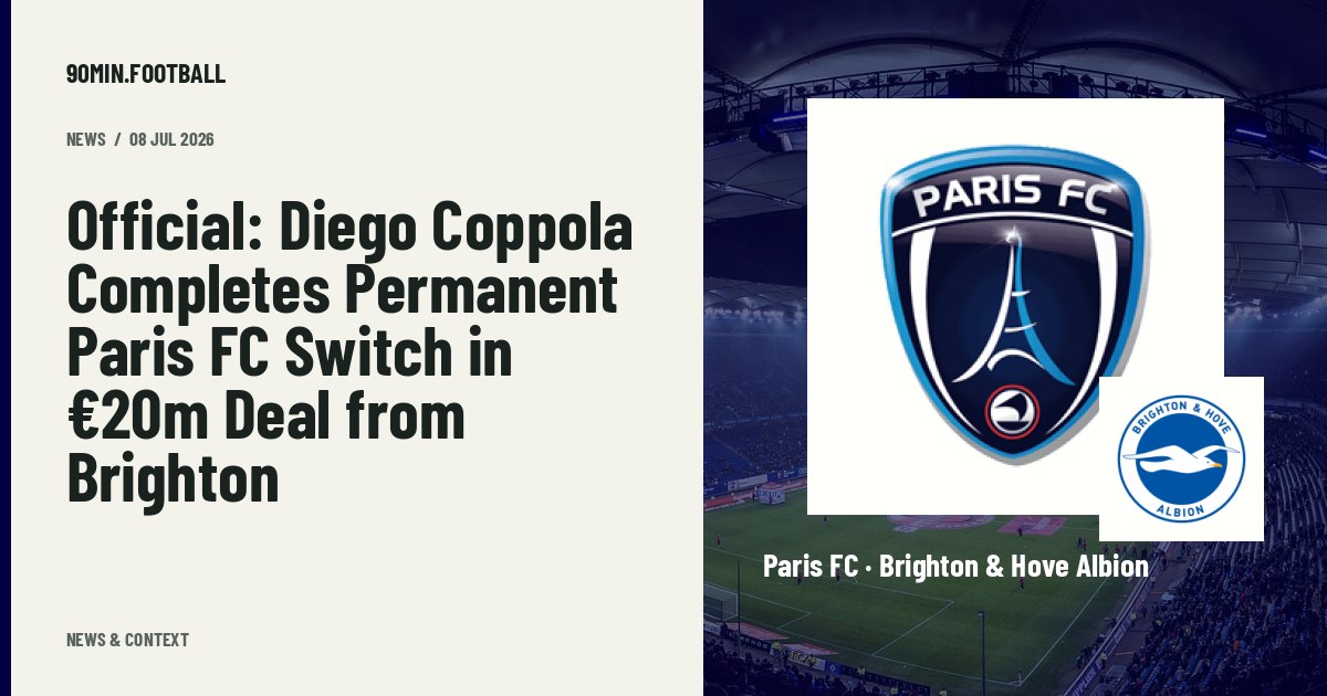 Editorial graphic: Official: Diego Coppola Completes Permanent Paris FC Switch in €20m Deal from Brighton. Not a photograph of this event.