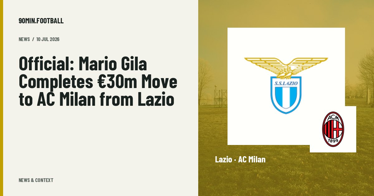 Editorial graphic: Official: Mario Gila Completes €30m Move to AC Milan from Lazio. Not a photograph of this event.