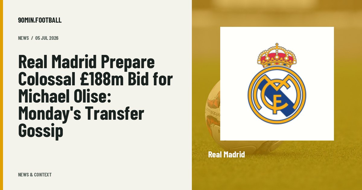 Editorial graphic: Real Madrid Prepare Colossal £188m Bid for Michael Olise: Monday's Transfer Gossip. Not a photograph of this event.