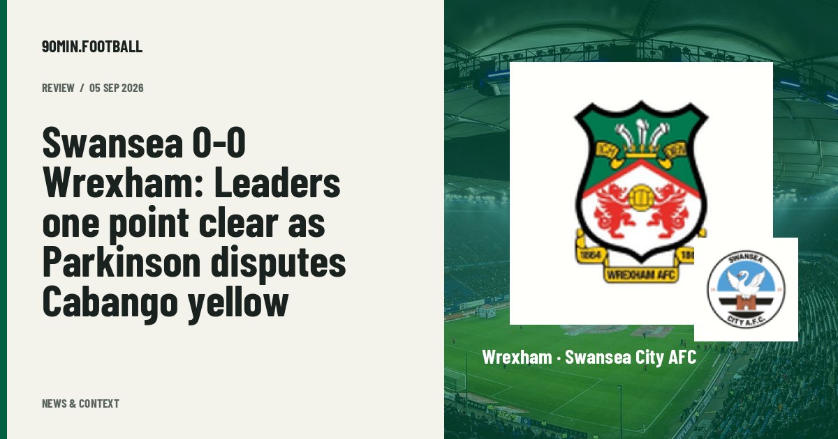 Editorial graphic: Swansea 0-0 Wrexham: Leaders one point clear as Parkinson disputes Cabango yellow. Not a photograph of this event.