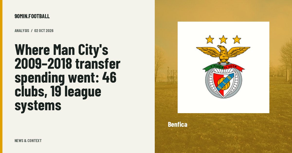 Editorial graphic: Where Man City's 2009–2018 transfer spending went: 46 clubs, 19 league systems. Not a photograph of this event.