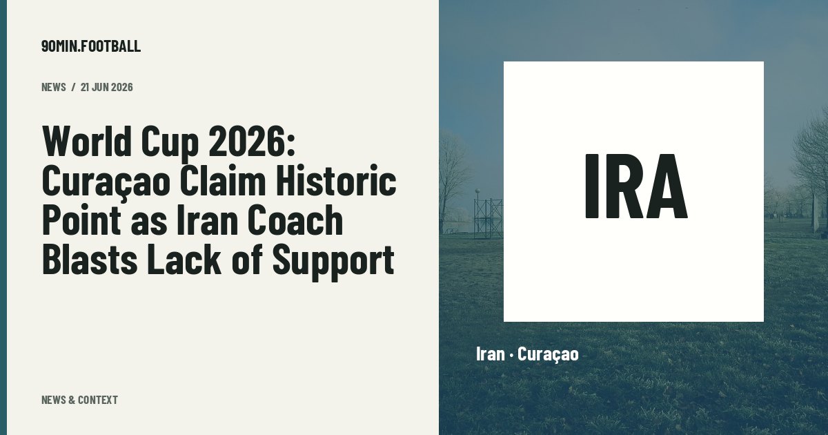 Editorial graphic: World Cup 2026: Curaçao Claim Historic Point as Iran Coach Blasts Lack of Support. Not a photograph of this event.
