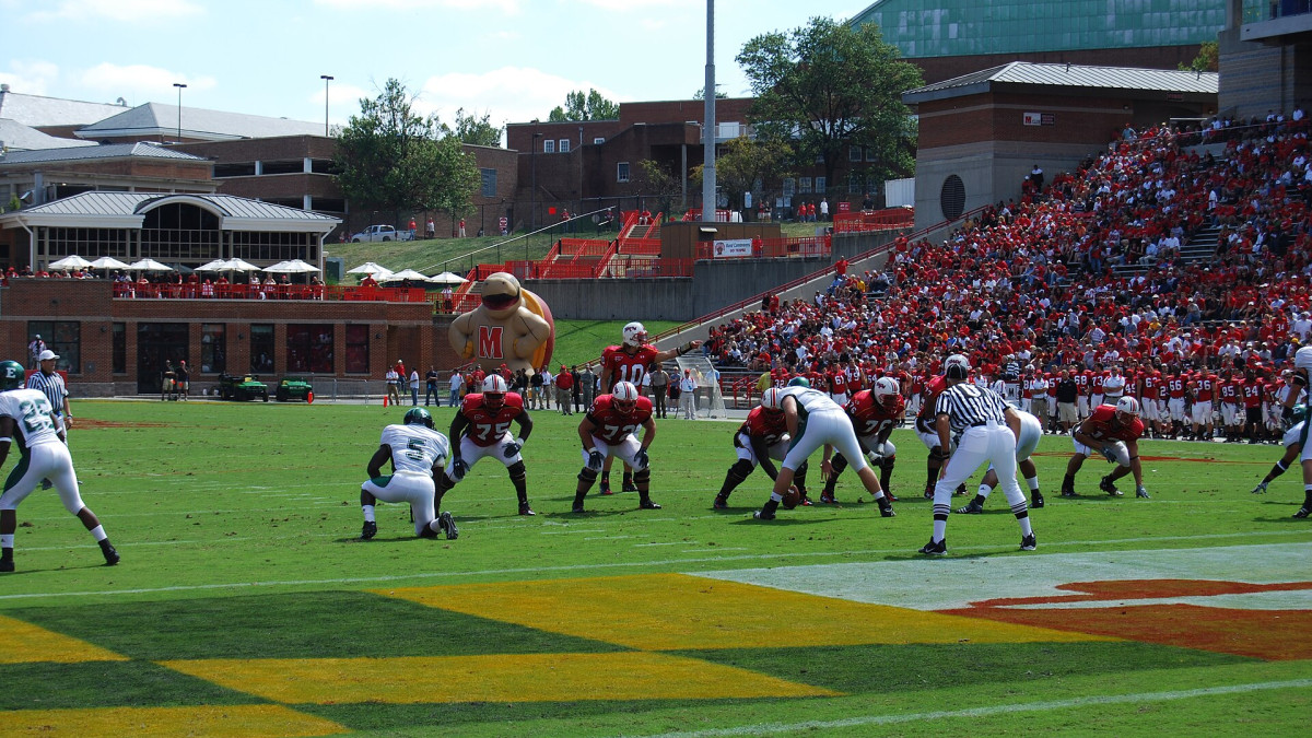 Football photograph: Maryland with possession against EMU.
