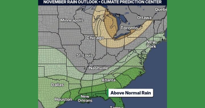 El Niño Tilts November Toward Above Normal Rain Across Georgia, Alabama, Louisiana and Florida as Michigan and Ohio Lean Drier Than Usual
