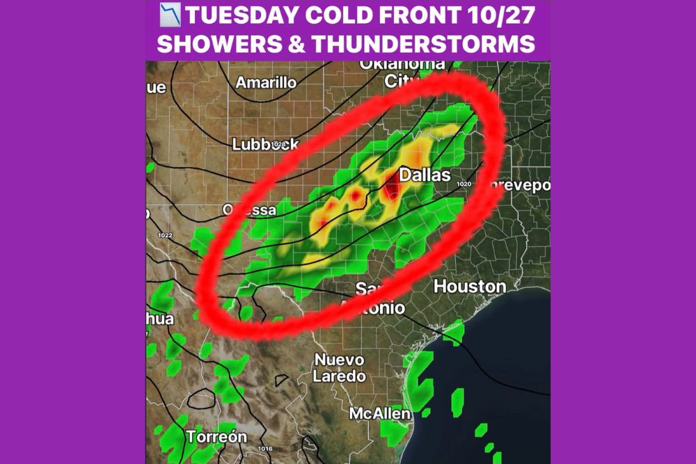 Next Cold Front Brings Showers and Thunderstorms to Dallas and North Texas on Tuesday, October 27, Adding to a Wet October Rainfall Total