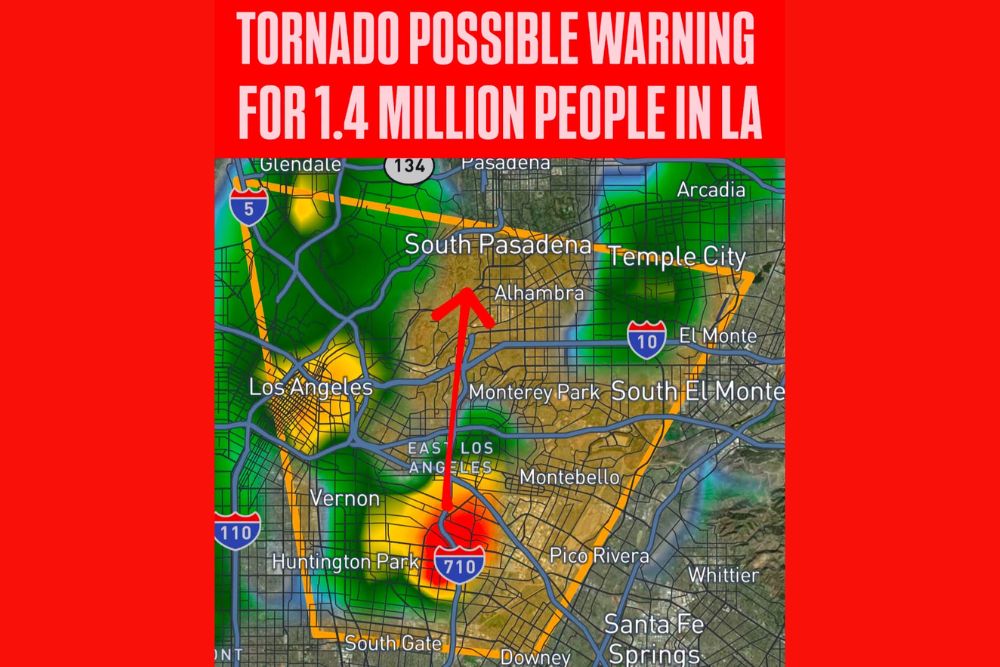 Severe Thunderstorm Warning With a Tornado Possible Tag Covers 1.4 Million People in East Los Angeles, Alhambra and South Gate in California