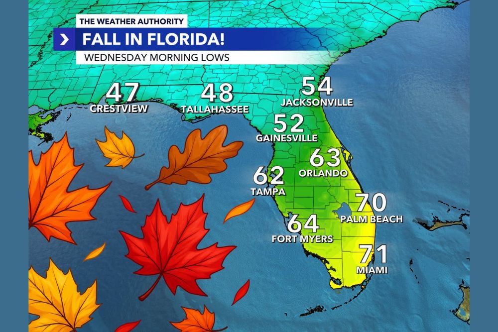 Shot of Cool Fall Air Drops Florida Panhandle Lows Into the 40s Wednesday as Tampa, Orlando and Fort Myers Wake Up in the 60s