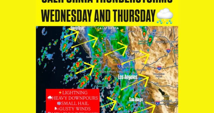 Storm Brings Thunderstorms, Flooding and Sierra Snow to California on Wednesday and Thursday as a Few Waterspouts May Form Off the Coast