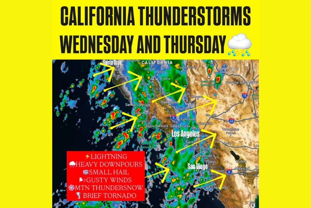 Storm Brings Thunderstorms, Flooding and Sierra Snow to California on Wednesday and Thursday as a Few Waterspouts May Form Off the Coast