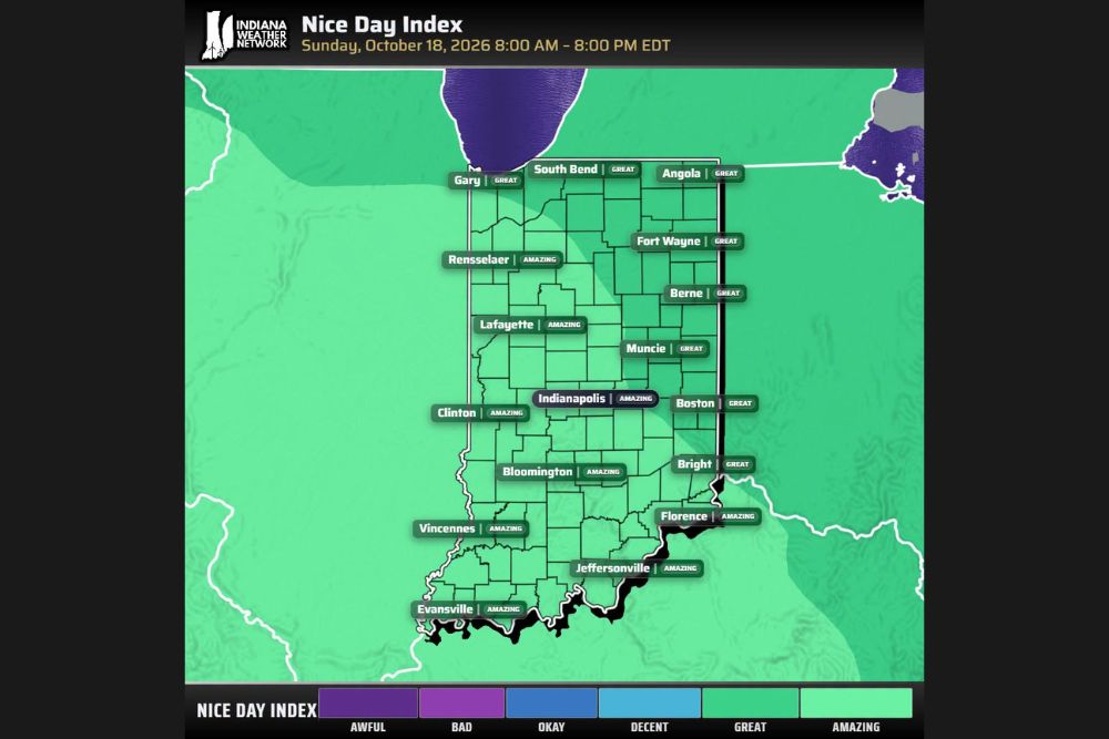 Sunny Skies and Mild Low 60s Deliver a Great to Amazing Fall Sunday Across Indiana From Gary and Fort Wayne to Indianapolis and Evansville