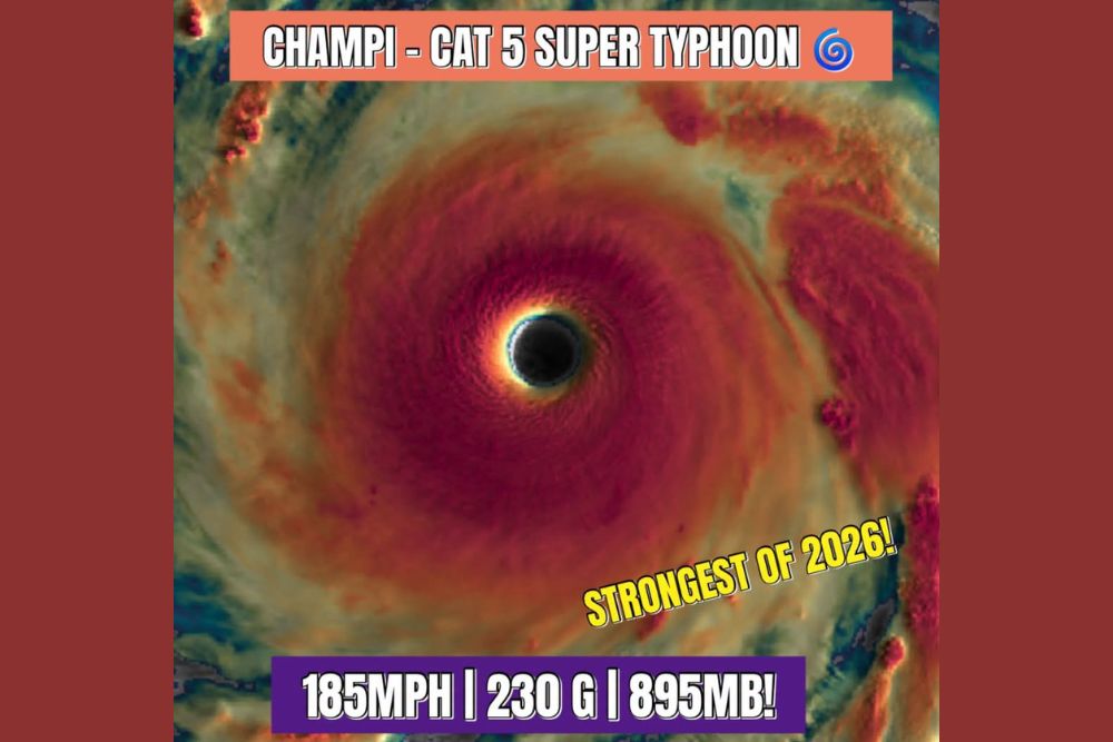 Super Typhoon Champi Explodes Into Category 5 With 185 MPH Winds and 230 MPH Gusts as Strongest Storm of 2026 in Western Pacific