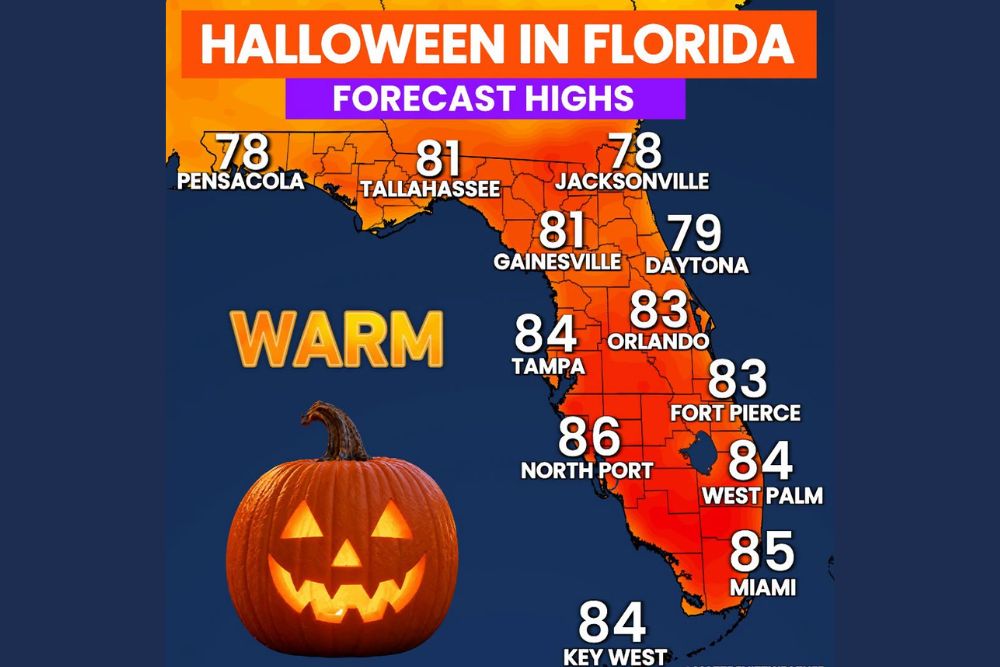 Warm Halloween Ahead for Florida as Highs Reach the 80s in Tampa, Orlando and Miami Before Trick or Treaters Cool Into the 70s