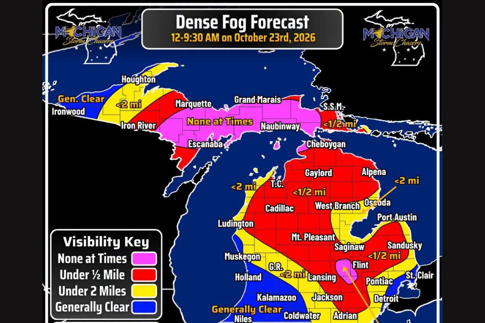 Dense Fog Drops Visibility to Near Zero in Michigan's Upper Peninsula and Flint for a Fourth Straight Morning as Saginaw Stays Socked In